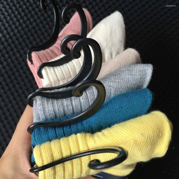 Femmes chaussettes marque de haute qualité solide mode coton chaussette femmes filles nouveauté bleu chaussures équipage 5 paires/lot