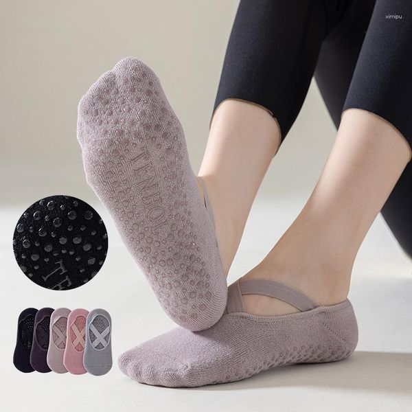 Mujeres calcetines transpirables toalla de toalla yoga silicona sin deslizamiento vendaje pilates calcetines damas ballet baile ejercicio de fitness algodón