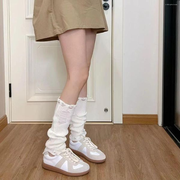 Calcetines de mujer cubiertas de pierna rota mangas de algodón Harajuku brazo Punk guantes sin dedos Y2k calentadores de pila de tubo medio