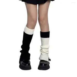 Chaussettes évasées pour femmes, uniforme JK mollet pour filles, couleur contrastée, manches de bras Lolita d'hiver au-dessus du genou, couvre-pied tricoté