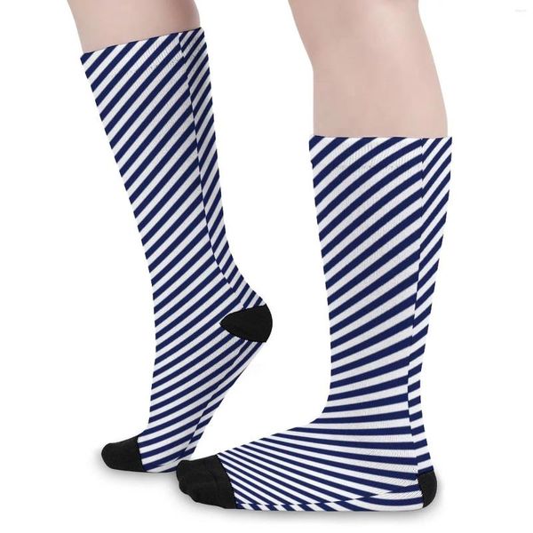 Calcetines de mujer Candy Cane Stripes Mini azul marino medias coreanas hombres cómodos correr deportes primavera antideslizante