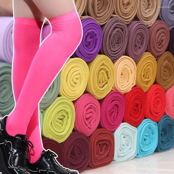 Calcetines de mujer, medias de colores caramelo, largas por encima de la rodilla, lencería elástica ajustada, calcetín hasta el muslo para fiesta de Cosplay, Sexy