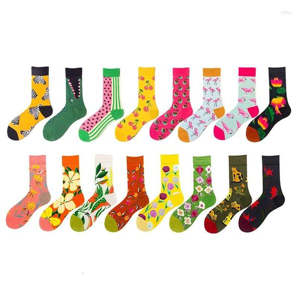 Femmes chaussettes dessin animé flamant rose zèbre fleur plante Kawaii drôle heureux décontracté femme coton bonneterie Streetwear Skate Harajuku