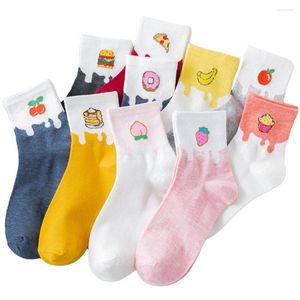 Calcetines de mujer dibujos animados fruta comida Donut panqueque Pizza hamburguesa fresa melocotón cereza lindo Corea hombres divertido algodón Casual