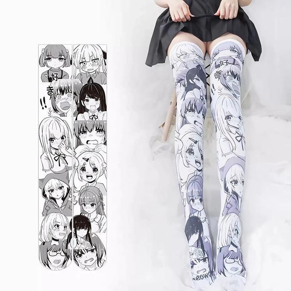 Chaussettes bidimensionnelles pour femmes, bas de dessin animé japonais, fille, Sexy, mignon, Cosplay, Tube Long au-dessus du genou, personnalité en velours