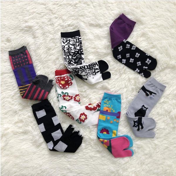 Chaussettes en coton unisexe pour femmes et hommes, Design artistique imprimé avec deux orteils, déodorant, bout fendu, joyeux Harajuku, cadeau amusant