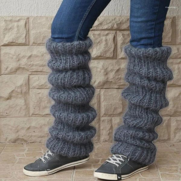 Chaussettes décontractées au dessus du genou pour femme, bas d'hiver épais tricotés en Mohair longs