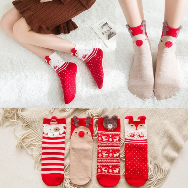 Les femmes chaussettes hiver Casual chaussettes de Noël David de cerf Chaussette de coton Cartoon chaud dame Gardez chaussettes rouges de cadeau de Noël 8 style Livraison gratuite