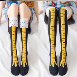 Chaussettes pour femmes, pattes de poulet, pieds longs, drôle, dessin animé, griffe de jambe en coton, impression 3D, sur les bas du genou