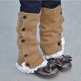 Chaussettes tricotées en dentelle pour femmes et enfants, chauffe-jambes à boutons, bottes souples au genou, cadeaux de noël, à la mode, hiver