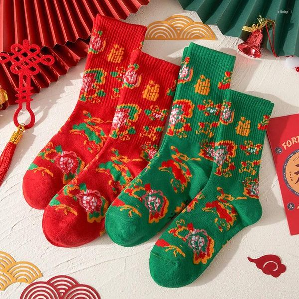 Chaussettes chinoises Style Red Flower Coton Femme Femme Longue Found Filles Girls Home Caltitines Médias