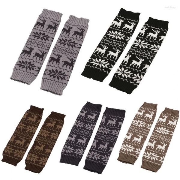 Chaussettes de noël en tricot épais pour femmes, style Boho, flocon de neige, renne, Jacquard, Crochet, manchettes de bottes, couvre-pieds, hauteur des genoux, sans pieds, 37JB