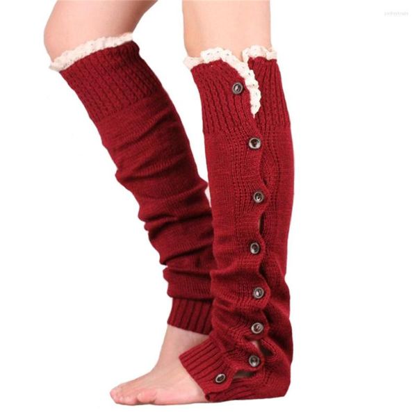 Femmes chaussettes noël décorer bouton plus chaud dentelle droite tricot jambes ensembles vêtements confortables chaussures accessoires pied