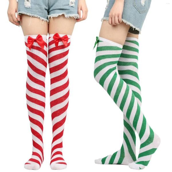 Calcetines de mujer Adornos navideños Medias largas a rayas Decoraciones altas para niñas Hasta la rodilla Años