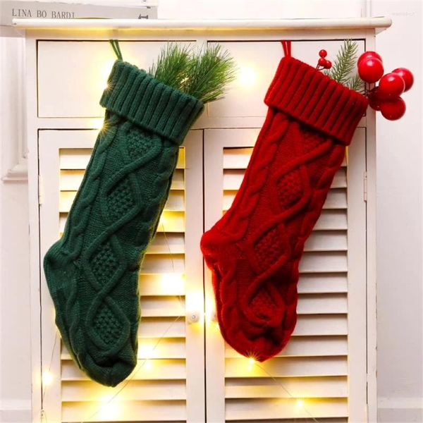 Femmes Chaussettes De Noël Bas Tricoté Arbre Suspendu Pendentif Festival Décorations Pour La Maison Cadeaux Ornement Plaid Rouge Bas