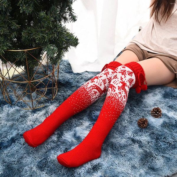 Calcetines de mujer medias de Navidad otoño primavera tejidos por encima de la rodilla señora encantadora cálida cómoda gruesa larga regalo de Navidad