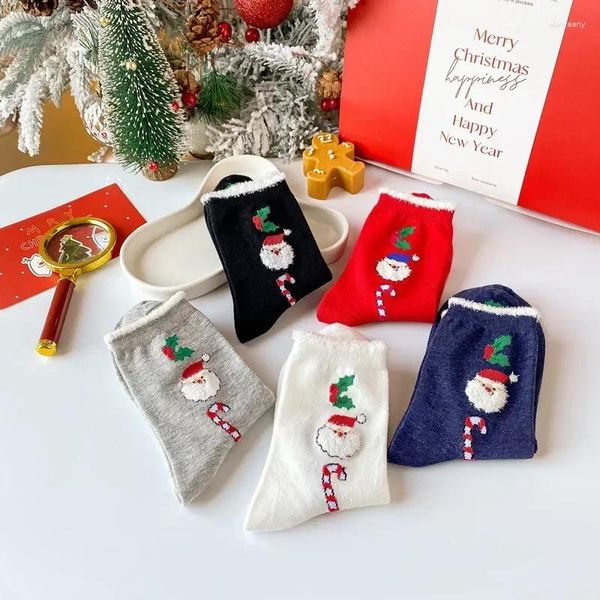 Chaussettes de noël pour femmes, hiver 2024, rouge coréen, vacances du père noël