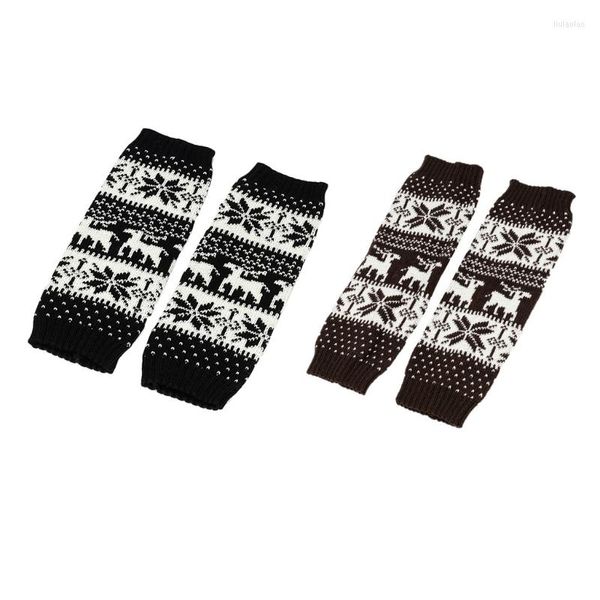 Calcetines de mujer Navidad invierno tejido copo de nieve Reno patrón geométrico botas sin pies puños hasta la rodilla pantorrilla L5YB
