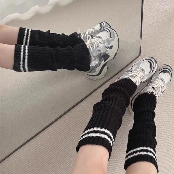 Chaussettes longues rayées Style collégial pour femmes, Leggings tricotés Lolita, japonais, doux, hiver, cheville Kawaii