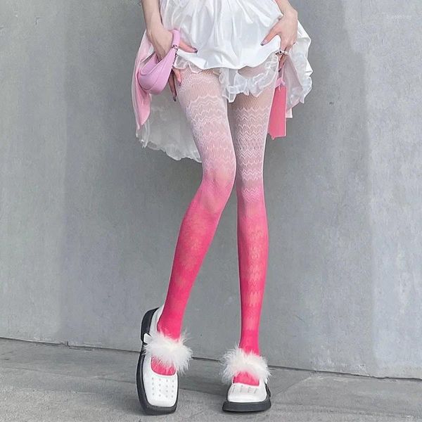 Calcetines de mujer, medias huecas con gradiente de Color, medias sexys para mujer, medias de vestir Lolita Maid JK, estilo de discoteca, medias de malla para chica