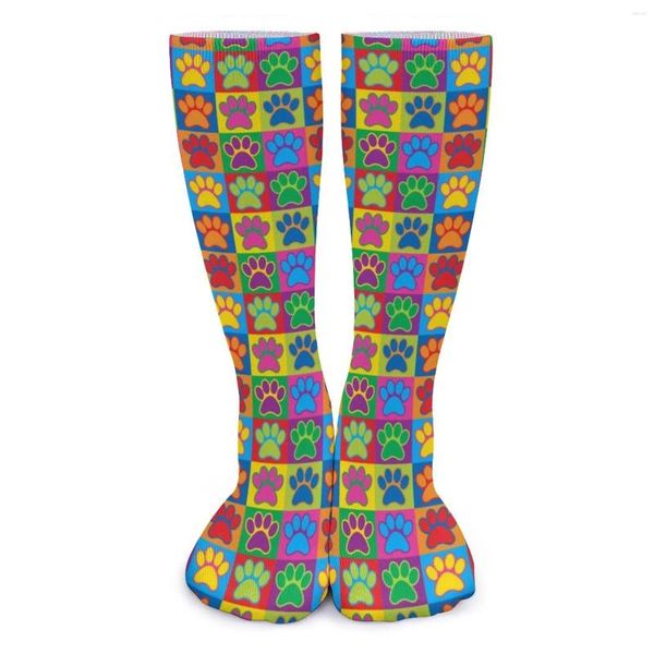 Calcetines de mujer Coloridos Medias de perro Diseño de patas artísticas Elegante Invierno Antideslizante Unisex Correr Deportes Suave