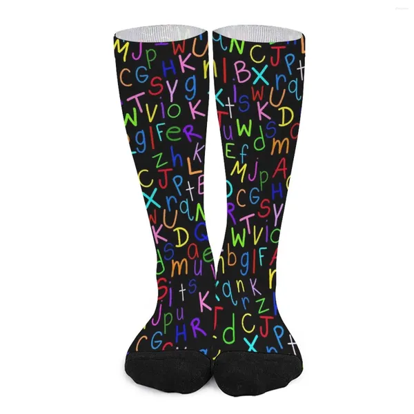 Calcetines con estampado de letras coloridas para mujer, medias con estampado de letras, sopa del alfabeto, calidad, monopatín elegante, antideslizante, regalo personalizado