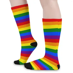Vrouwen Sokken Kleurrijke Regenboogvlag Gay Pride LGBT Moderne Mode Kousen Herfst Anti Zweet Mannen Ademend Fietsen