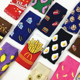 Chaussettes de femmes colorées Frites pour femmes fruits Banana Avocado citron oeuf biscuit beignes aliments cool colori