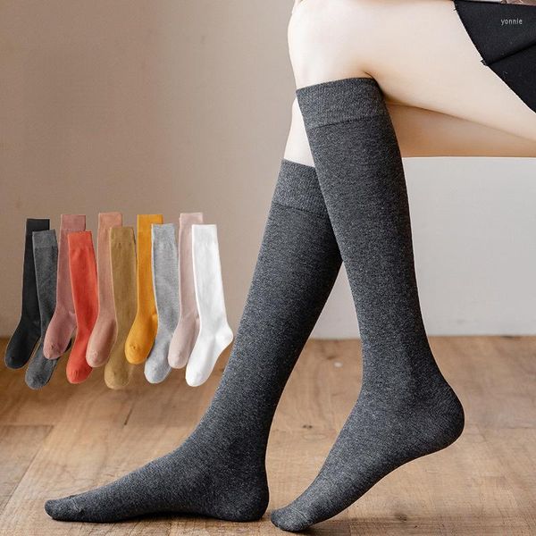 Femmes chaussettes Compression pour genou haut longue respirant décontracté coton noir blanc mode couleurs unies toutes saisons cheville bas