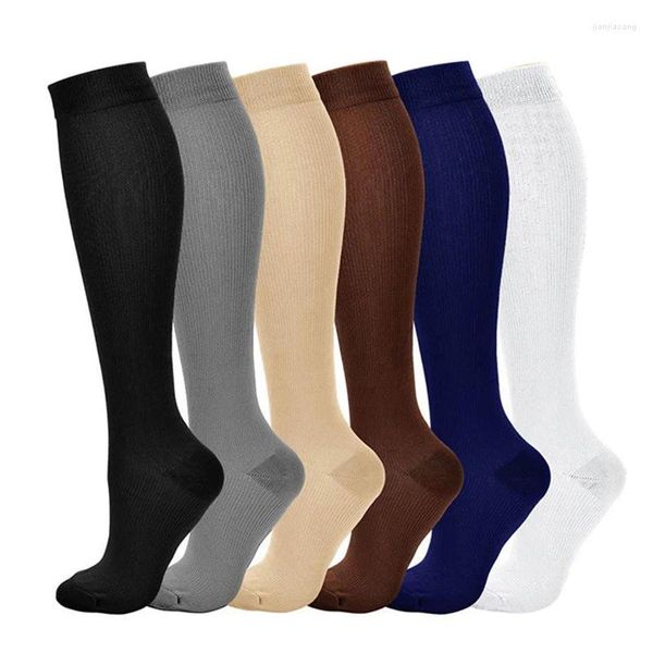 Femmes chaussettes bas de Compression Promotion de la Circulation sanguine minceur Anti-Fatigue confortable couleur unie haute
