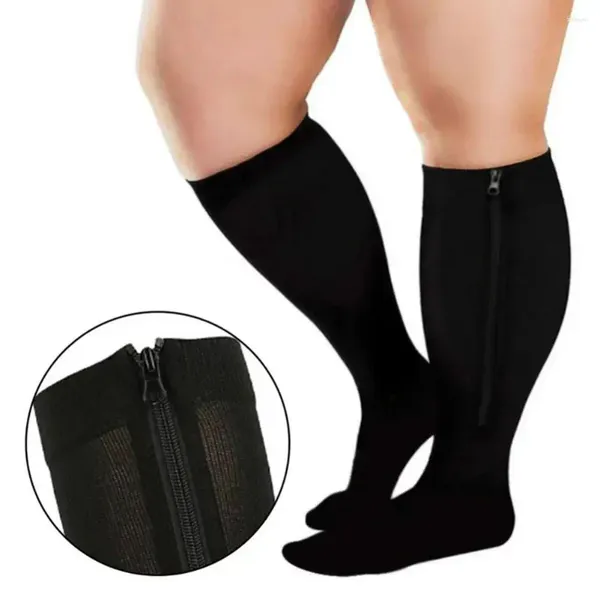 Chaussettes de Compression pour femmes, bas de sport à pression, longues veines de cyclisme professionnelles, varices, fermeture éclair, Support de jambe épais, R0O1