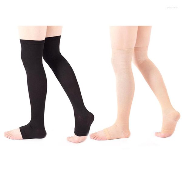 Chaussettes de Compression pour femmes, cuisses, haute pression, bout ouvert, bas variqueux, pour hommes