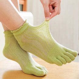 Femmes chaussettes coton cinq doigts à volants couleur unie avec 5 orteils court déodorant confortable absorbant la sueur Sport d'été