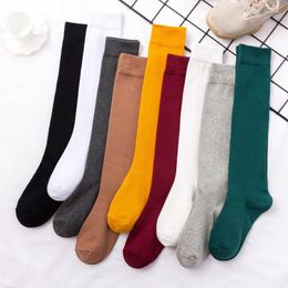 Chaussettes en coton tricotées pour femmes, bas longs, Style japonais, pour écolière, cuisse, vin rouge