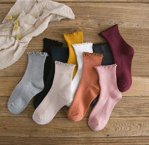 Femmes chaussettes coton dentelle fleur filles couleur amusant mignon mode printemps blanc femme solide tas décontracté équipage