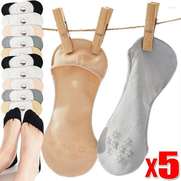 Calcetines de algodón para mujer, calcetín de barco de cintura estrecha, zapatillas versátiles con flor de ciruelo, antideslizantes para tubo bajo, calcetines invisibles de verano finos para mujer