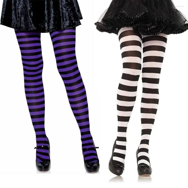 Chaussettes de femmes coton coton collants mignons cosplay élastique de danse de danse stocks rayés sur le genou long hosiery halloween fête