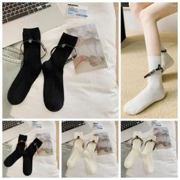 Calcetines de algodón con costuras sin hueso para mujer, media pantorrilla, Color sólido, tubo medio, estilo coreano