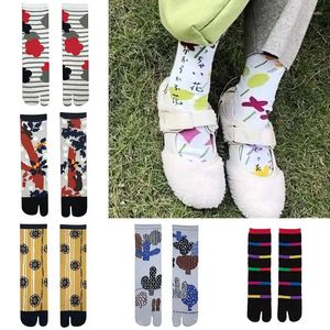 Chaussettes en coton pour femmes, longues Tabi, Tube moyen, coréen, respirantes, loisirs, filles, mi-mollet, imprimées, printemps et été