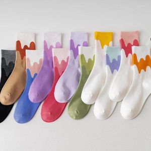 Chaussettes en coton pour femmes, couleur contrastée, flux crème, mignon, Hipster, cousu, Skateboard, décontracté, drôle, Happy Lady