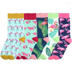 Chaussettes créatives en coton pour femmes, joli imprimé flamant rose, dessin animé, Animal, artiste graphique, couleur, mignon, confortable, mâle, femme, Couple