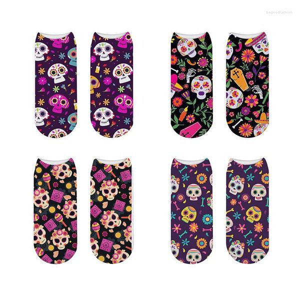 Calcetines de mujer con diseño colorido de calaveras creativas, calcetines cortos Harajuku con calavera mexicana, calcetines divertidos y felices para regalos