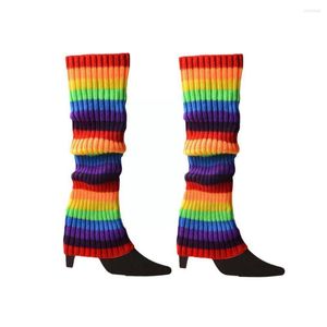 Femmes chaussettes Crochet tricoté couvre-pied chaud gratuit mode chaussette arc-en-ciel botte poignets taille Polyester T4G9