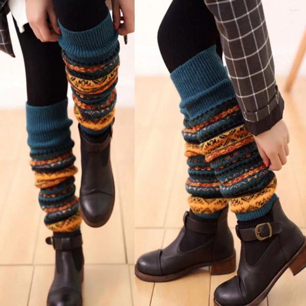 Calcetines de mujer Crochet cálido hasta la rodilla cómodo camuflaje a prueba de frío Bohemia suelta moda larga bota de invierno tejida