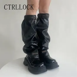 Chaussettes de femmes ctrllock punk streetwear pU cuir boucle boucle boucle étiquette réglable