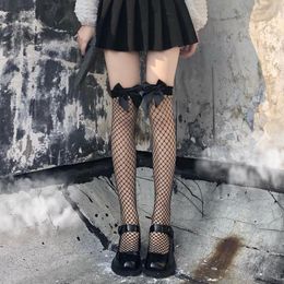 Femmes chaussettes mignon arc résille cuisse haute bas Sexy maille transparente Lingerie Lolita Anime Cosplay sur le genou Long
