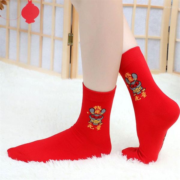 Femmes chaussettes mignon dessin animé lapins rouge hommes grande chance année mode Harajuku moyen Tube chaussette