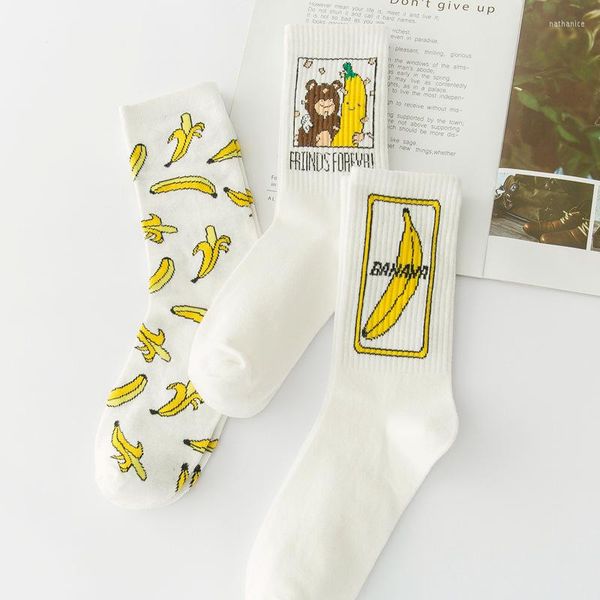 Femmes chaussettes mignon mode tendance dessin animé banane couleur unie Tube unisexe amusant école sport Ins Version coréenne de la personnalité