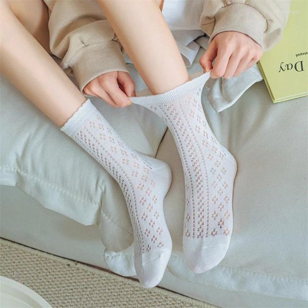 Chaussettes mignonnes ajourées couleur bonbon pour filles, maille respirante, printemps été, équipe fraîche, unies et fines, 2023