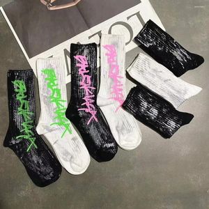 Vrouwen sokken schattig voor mannen Koreaanse katoen retro noodlijdende verf eenvoudige winter Japanse casual sporten middenkalf dames